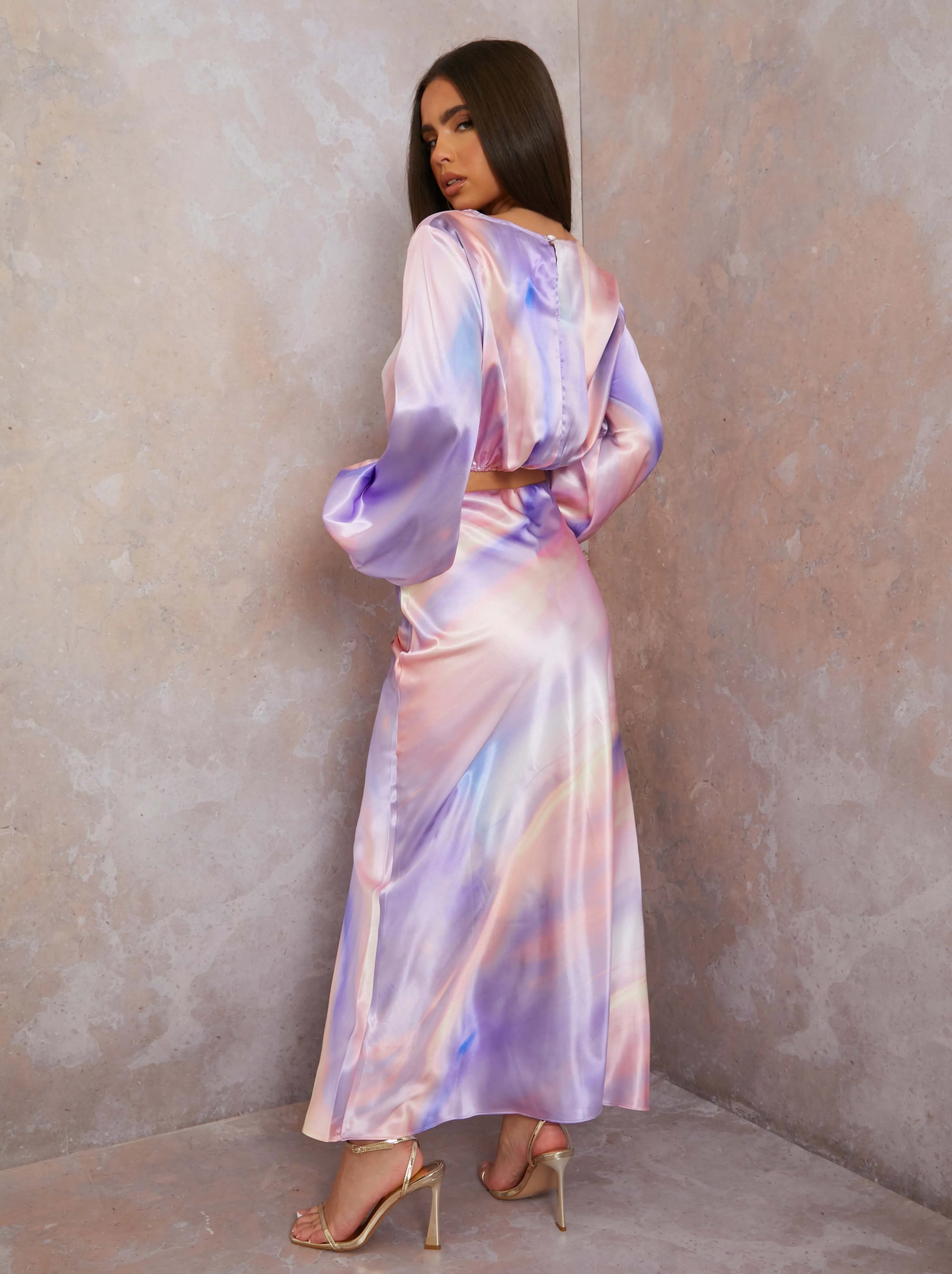 Balloon Sleeve Satin Ombre Crop Top in Multi sold by Chi Chi London product image thumbnail 2