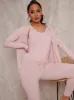 Three-Piece Cardigan Loungewear Set in Pink sold by Chi Chi London
