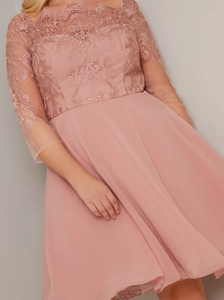 Plus Size Lace Bodice 3/4 Sleeve Midi Dress in Rose Gold sold by Chi Chi London product image thumbnail 3