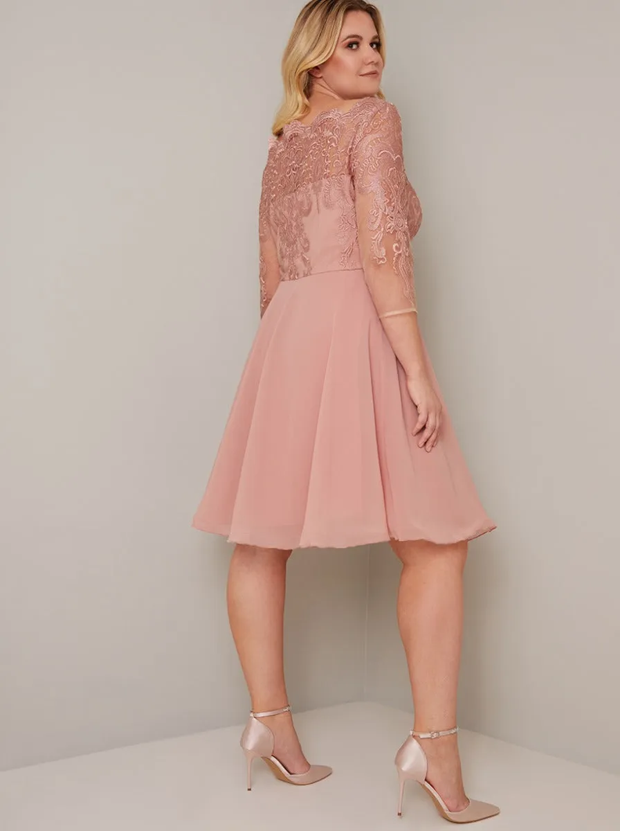 Plus Size Lace Bodice 3/4 Sleeve Midi Dress in Rose Gold sold by Chi Chi London product image thumbnail 4