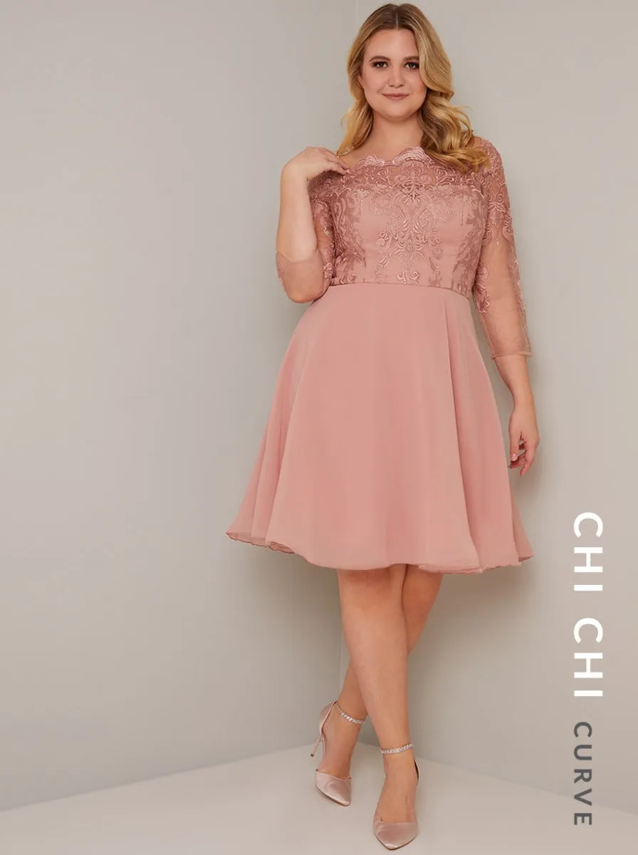 Plus Size Lace Bodice 3/4 Sleeve Midi Dress in Rose Gold sold by Chi Chi London product image thumbnail 2