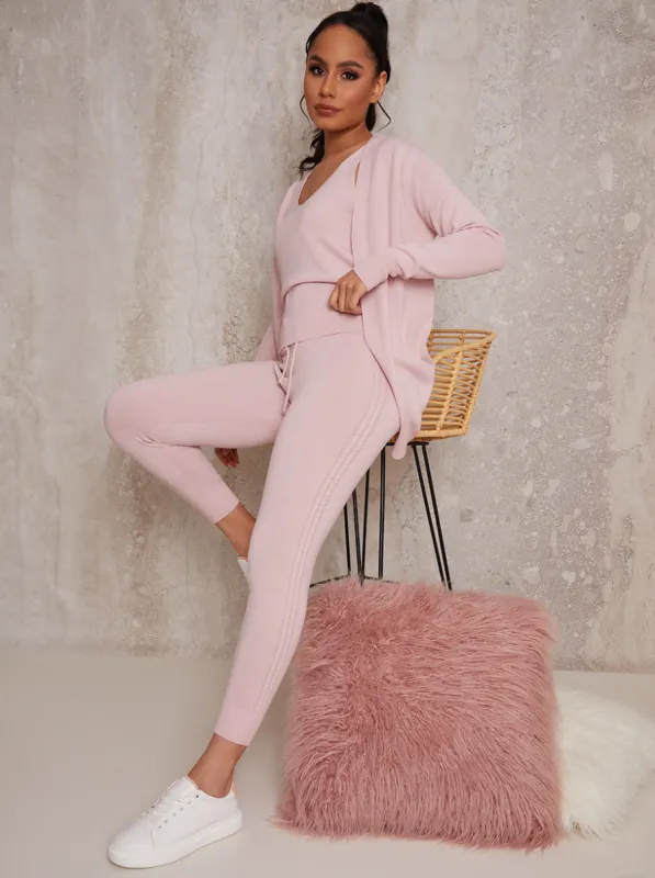 Three-Piece Cardigan Loungewear Set in Pink sold by Chi Chi London