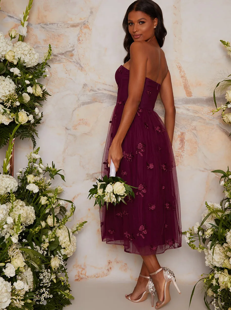 Bardot Lace Overlay Tulle Midi Dress In Burgundy sold by Chi Chi London product image thumbnail 4