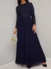 Petite Long Sleeved Lace Pleat Maxi Dress in Blue sold by Chi Chi London