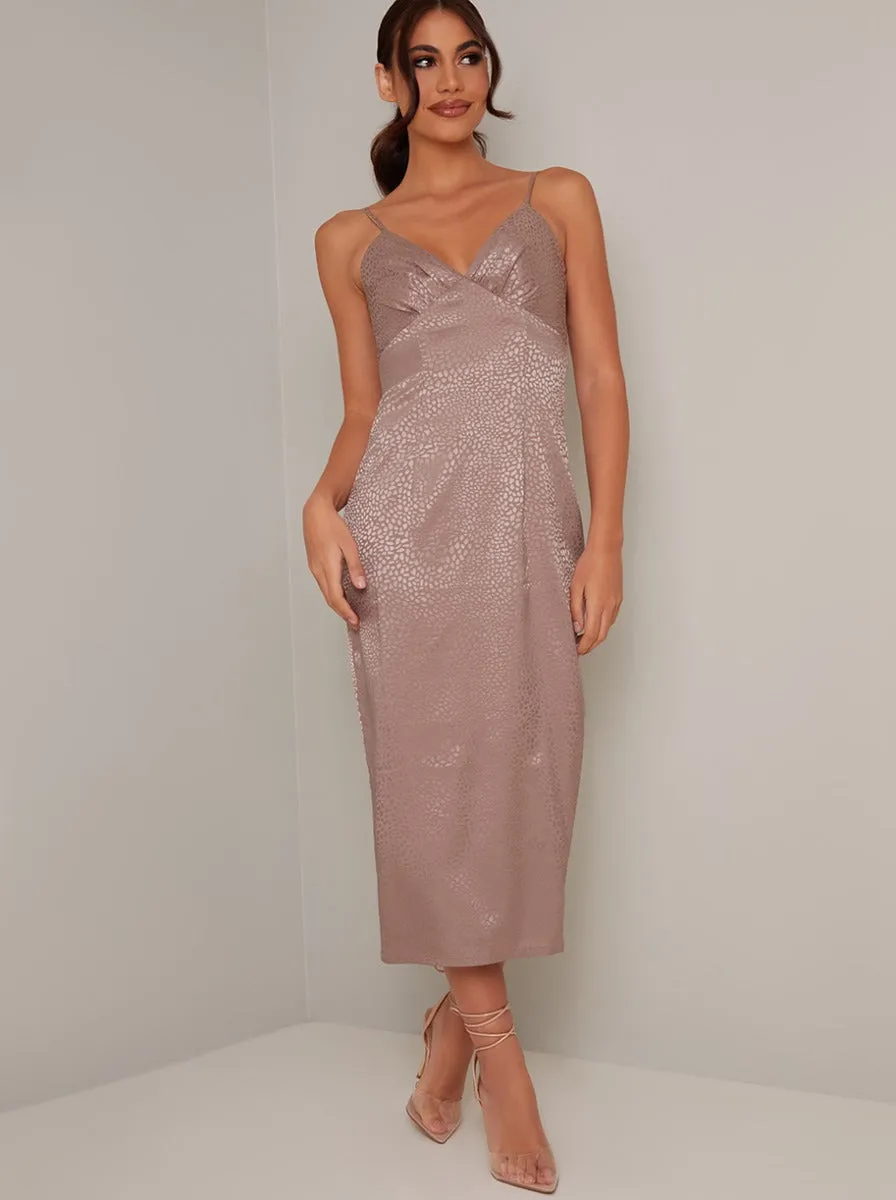 Printed Cami Strap Slip Midi Dress in Taupe sold by Chi Chi London