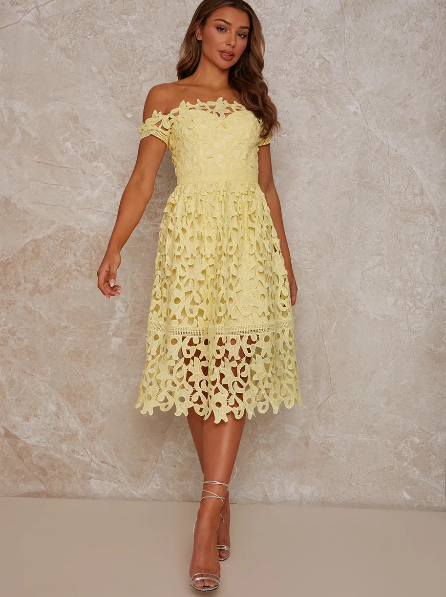 Bardot Premium Lace Midi Dress in Yellow sold by Chi Chi London product image thumbnail 2