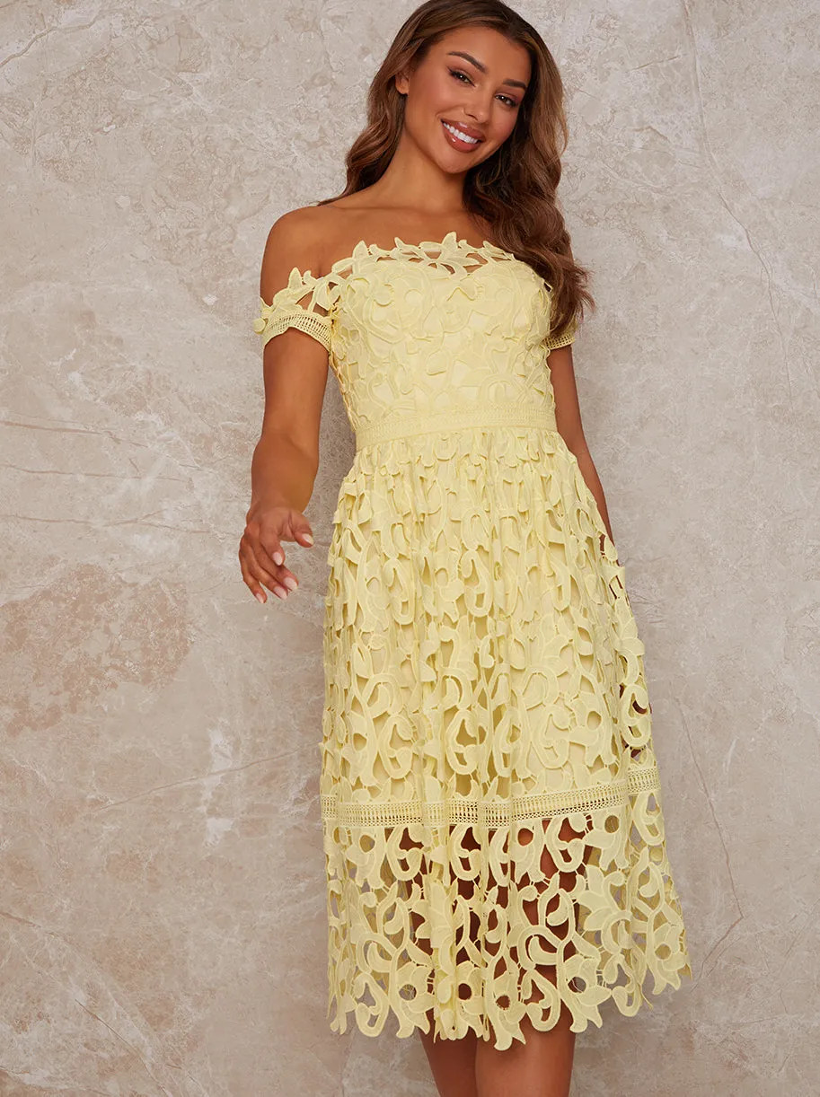 Bardot Premium Lace Midi Dress in Yellow sold by Chi Chi London product image thumbnail 3