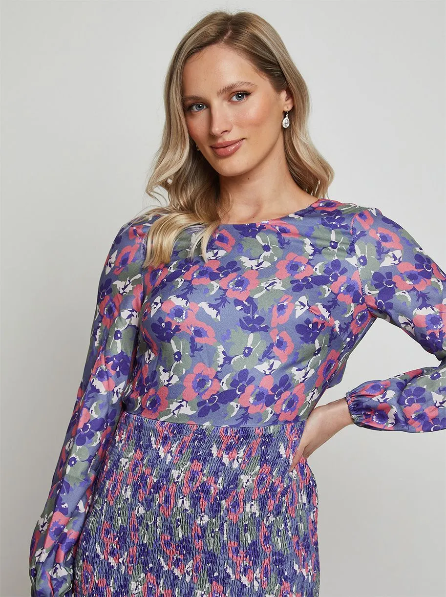 V Neck Long Sleeve Floral Mini Dress in Blue sold by Chi Chi London product image thumbnail 4