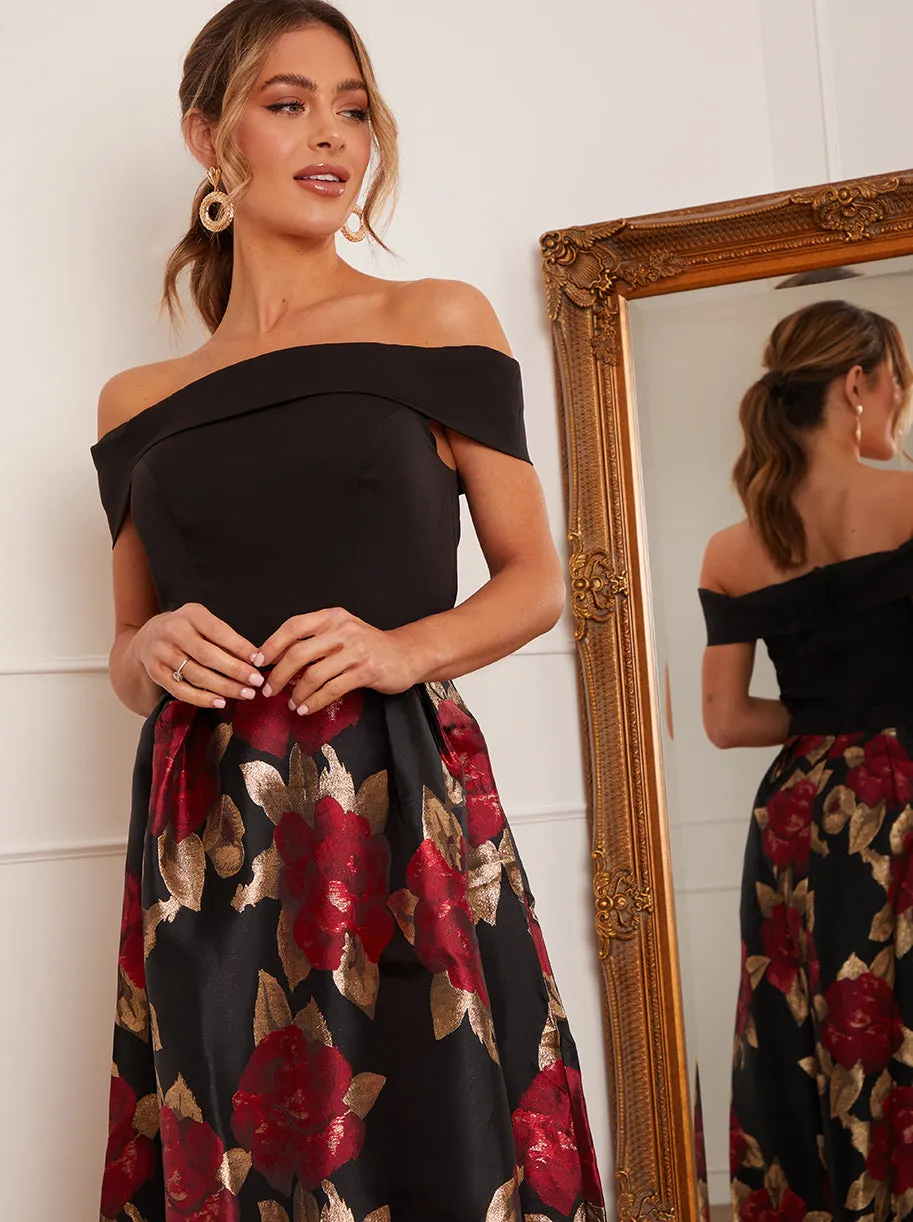 Bardot Floral Print Dip Hem Midi Dress in Black sold by Chi Chi London product image thumbnail 2