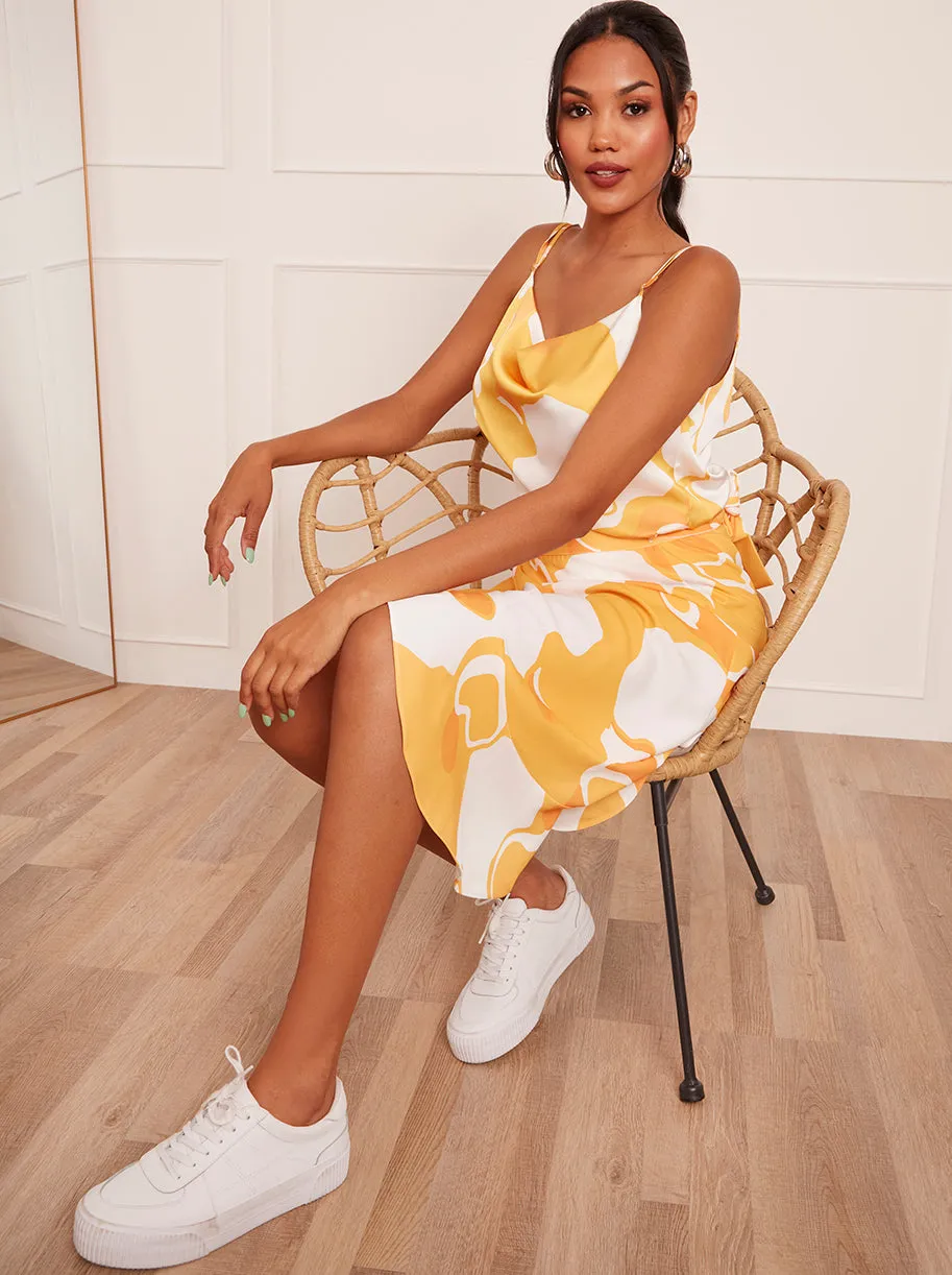 Cowl Neck Printed Cami Top in Yellow sold by Chi Chi London