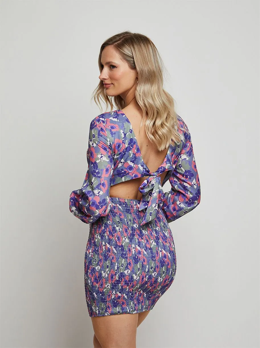 V Neck Long Sleeve Floral Mini Dress in Blue sold by Chi Chi London product image thumbnail 5