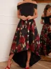 Bardot Floral Print Dip Hem Midi Dress in Black sold by Chi Chi London