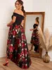 Bardot Floral Print Dip Hem Midi Dress in Black sold by Chi Chi London