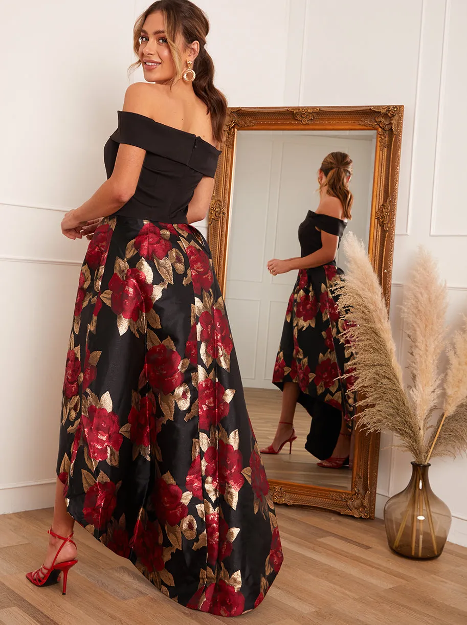 Bardot Floral Print Dip Hem Midi Dress in Black sold by Chi Chi London product image thumbnail 4