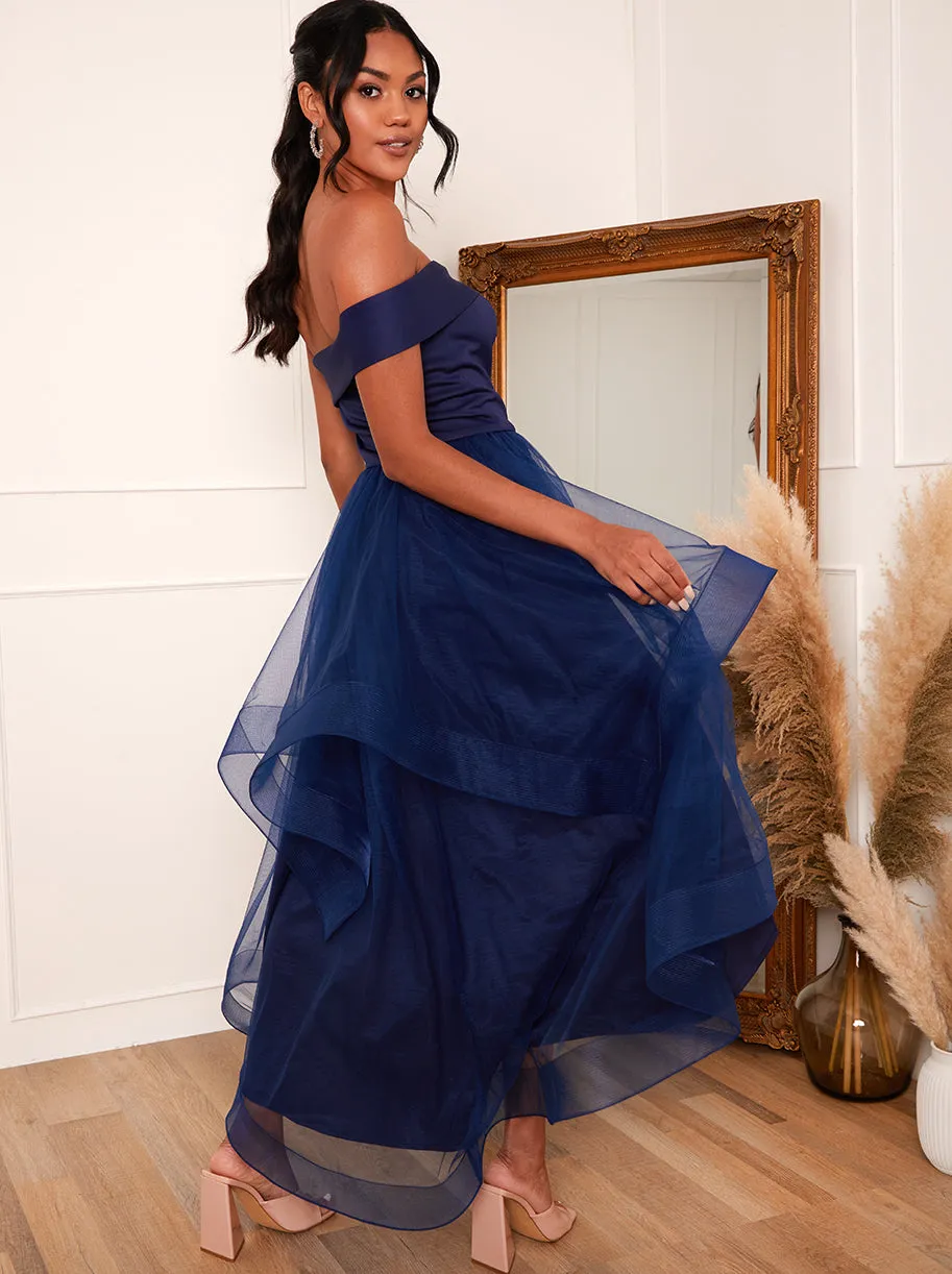 Dip Hem One Shoulder Mesh Dress in Navy sold by Chi Chi London product image thumbnail 2