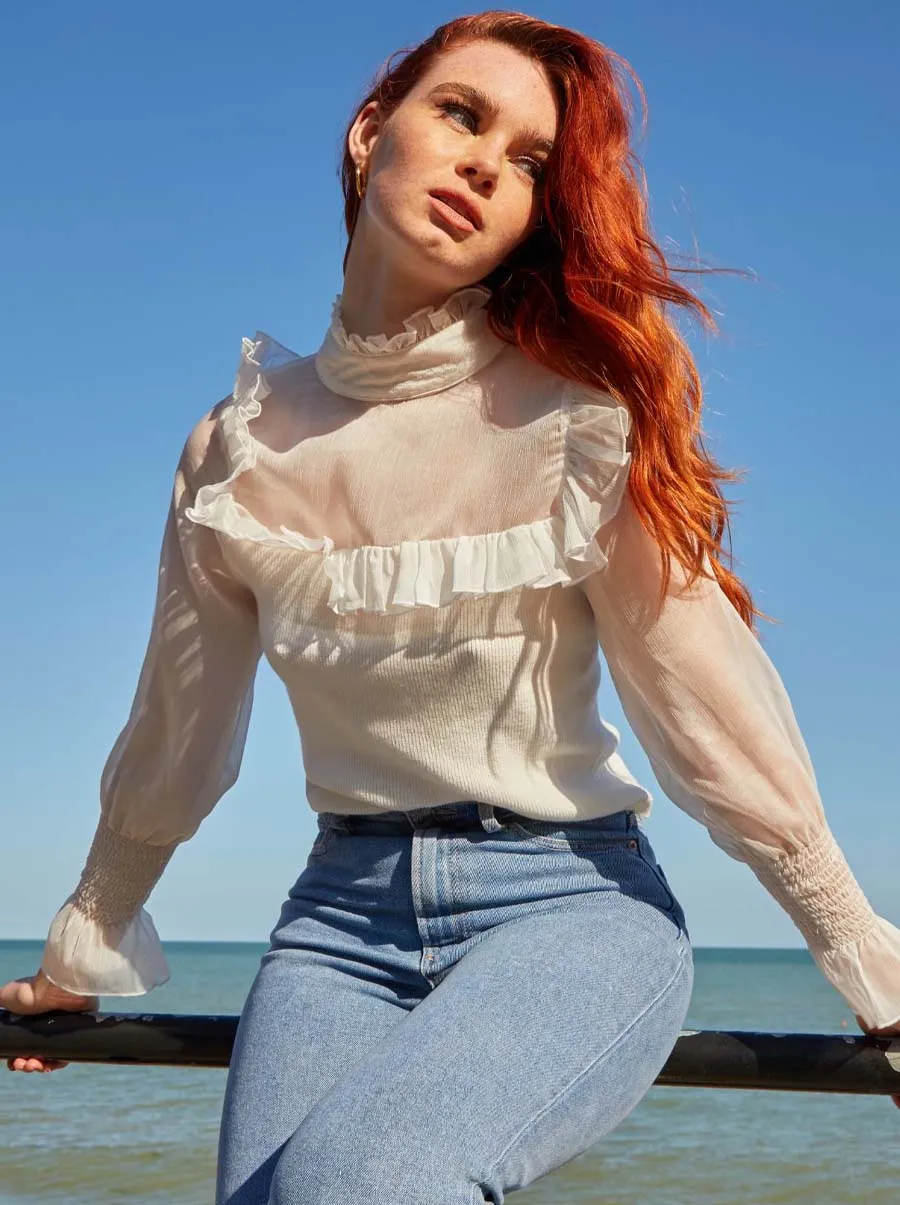 Ruffle Trim Knitted Jumper in White sold by Chi Chi London product image thumbnail 5