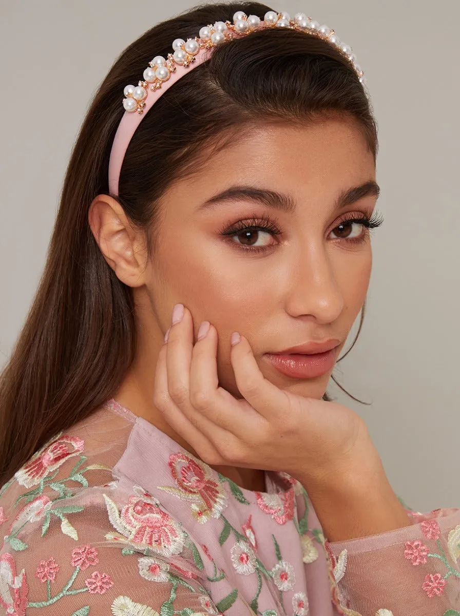 Satin Faux Pearl Headband in Pink sold by Chi Chi London product image thumbnail 2