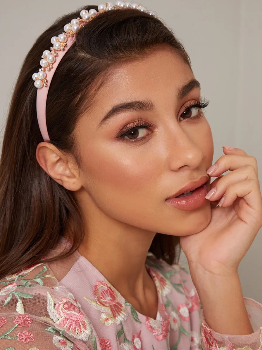 Satin Faux Pearl Headband in Pink sold by Chi Chi London product image thumbnail 3