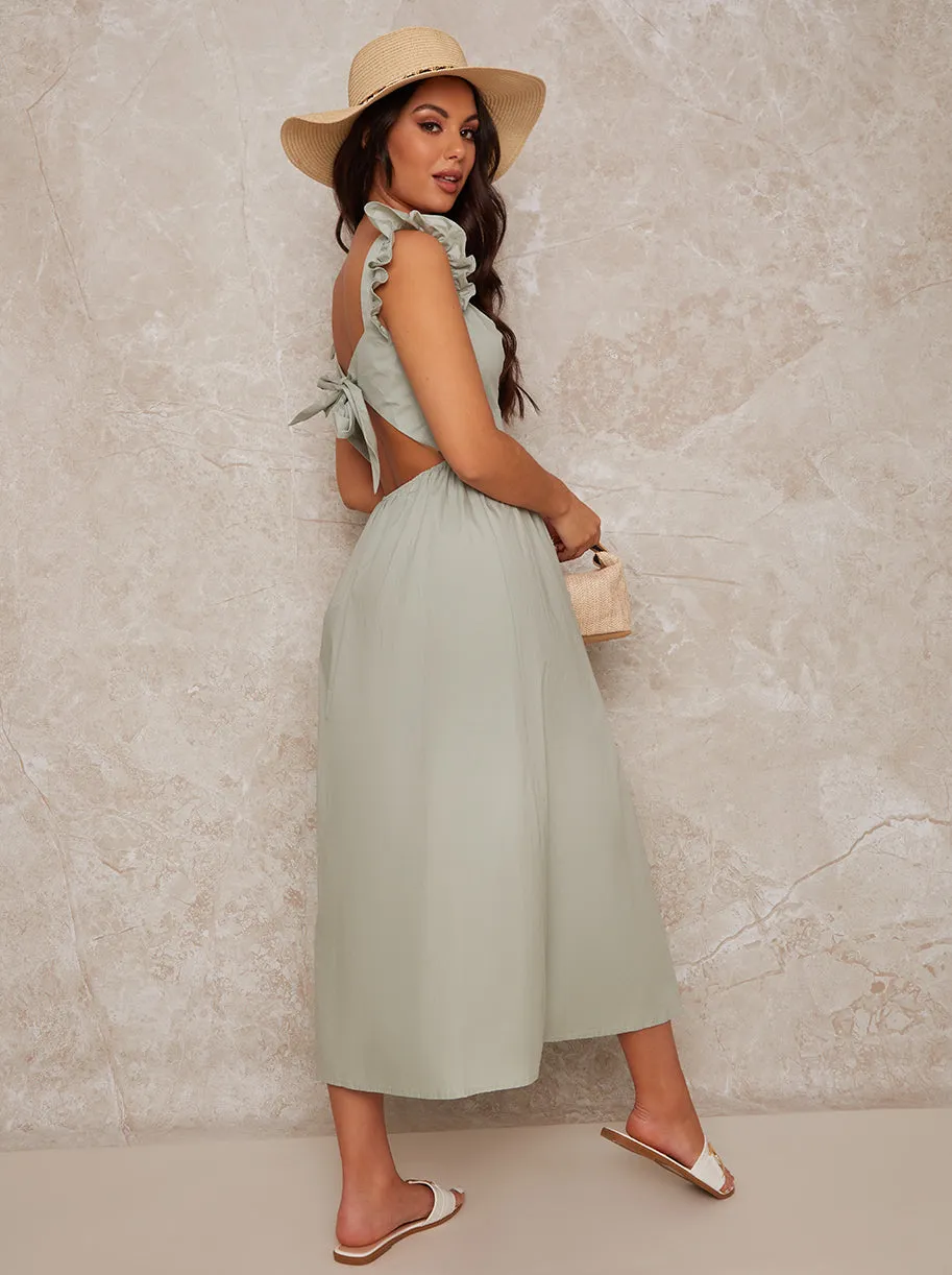 Tie Back Midi Dress with Square Neckline in Green sold by Chi Chi London product image thumbnail 2