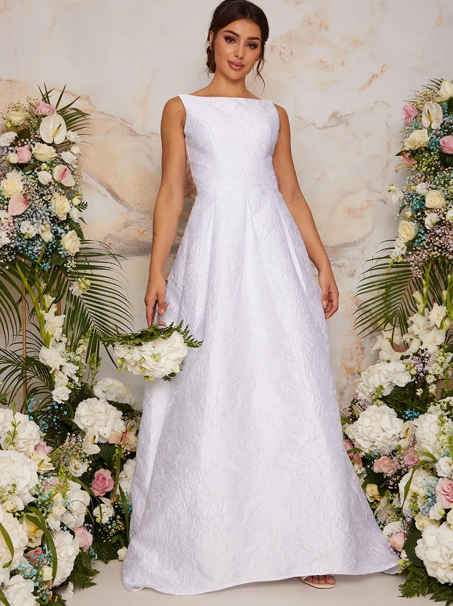 Sleeveless Jacquard Wedding Dress with Train in White sold by Chi Chi London product image thumbnail 2