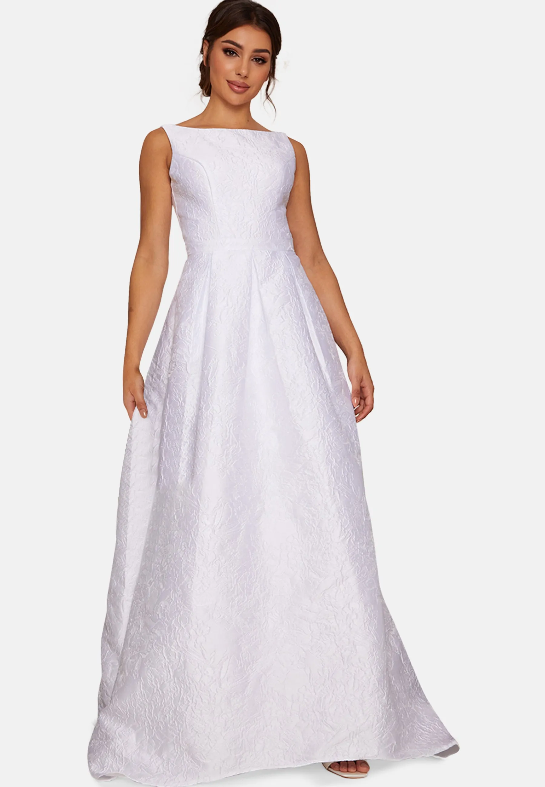Sleeveless Jacquard Wedding Dress with Train in White sold by Chi Chi London product image thumbnail 5