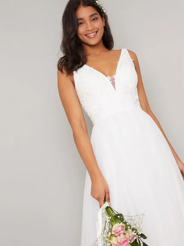 Bridal Sleeveless Lace Detail Wedding Dress in White sold by Chi Chi London product image thumbnail 3