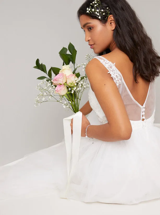 Bridal Sleeveless Lace Detail Wedding Dress in White sold by Chi Chi London product image thumbnail 4