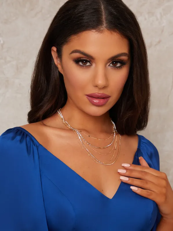 Multi Chain Diamante Detail Necklace in Rose Gold Tone sold by Chi Chi London