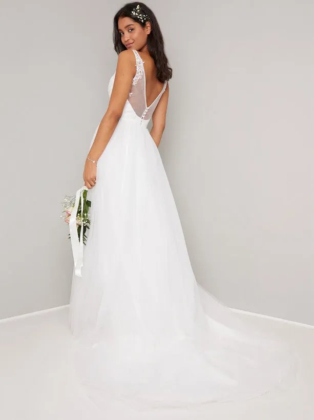 Bridal Sleeveless Lace Detail Wedding Dress in White sold by Chi Chi London product image thumbnail 2