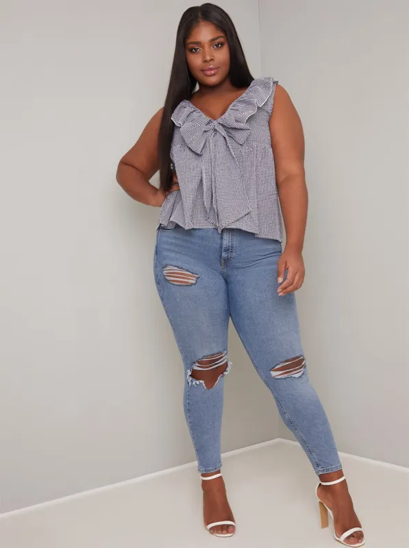 Plus Size Ruffle Top in Monochrome sold by Chi Chi London