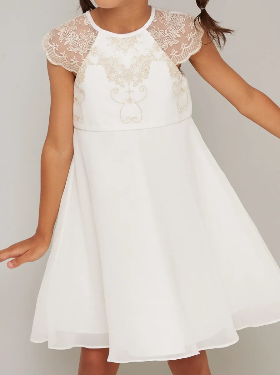 Girls Lace Detail Tulle Flowergirl Dress in Cream sold by Chi Chi London product image thumbnail 4