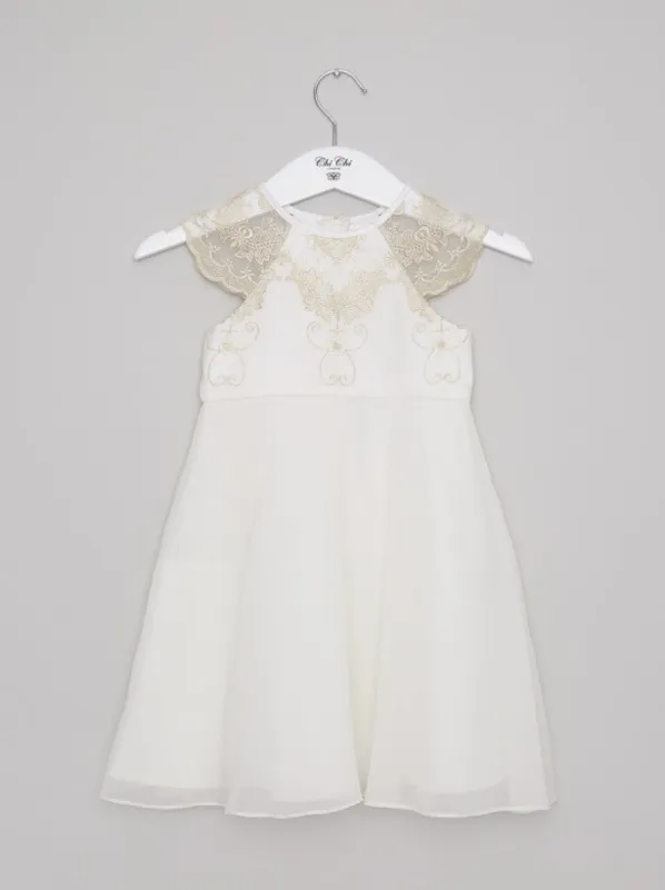 Girls Lace Detail Tulle Flowergirl Dress in Cream sold by Chi Chi London