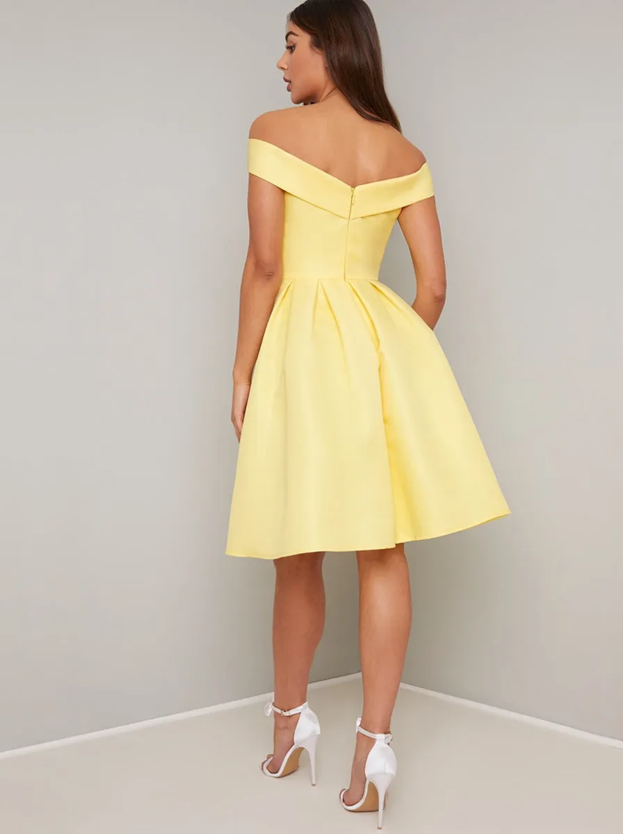 Fold-Over Bardot Pleated Midi Dress in Yellow sold by Chi Chi London product image thumbnail 3