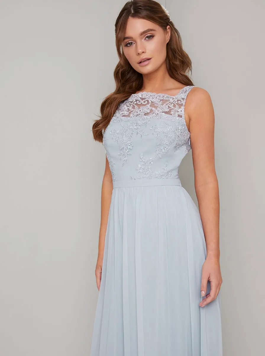 Embroidered Mesh Detailed Maxi Dress in Blue sold by Chi Chi London product image thumbnail 2