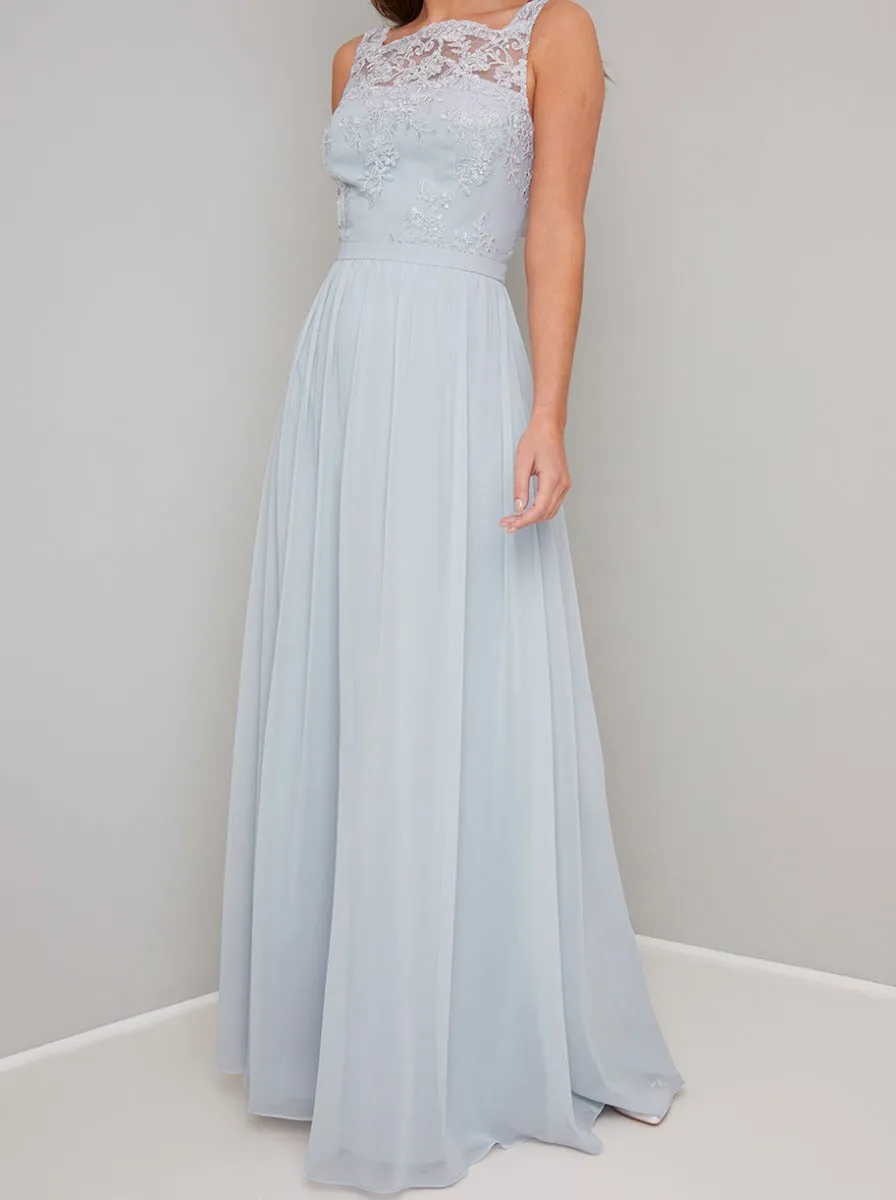 Embroidered Mesh Detailed Maxi Dress in Blue sold by Chi Chi London product image thumbnail 3