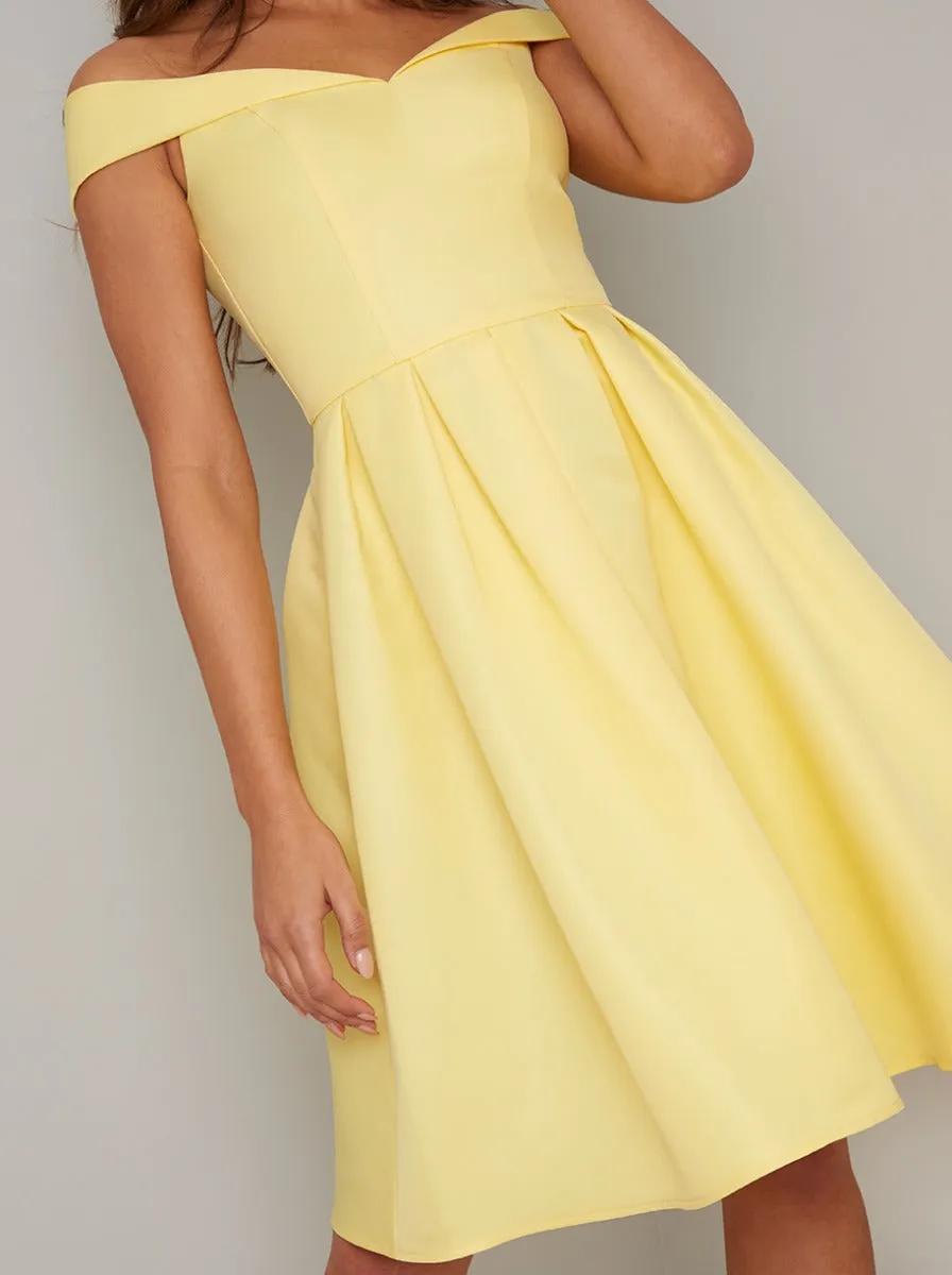 Fold-Over Bardot Pleated Midi Dress in Yellow sold by Chi Chi London product image thumbnail 2