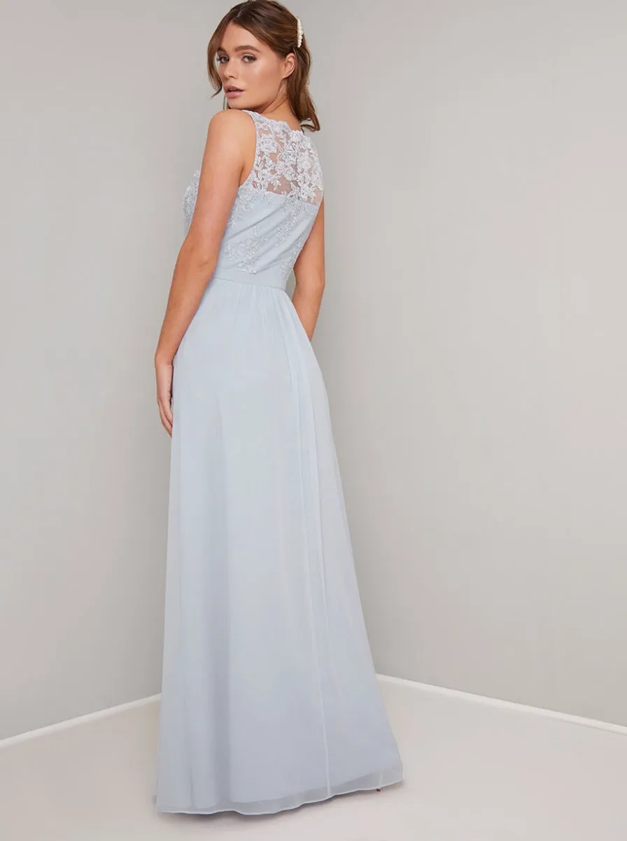 Embroidered Mesh Detailed Maxi Dress in Blue sold by Chi Chi London product image thumbnail 4