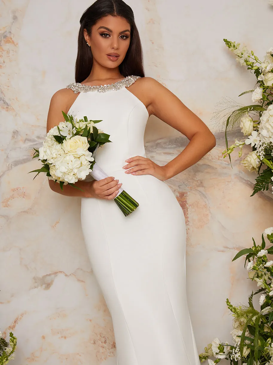 Embellished Ruffle Bow Maxi Wedding Dress in White sold by Chi Chi London product image thumbnail 3