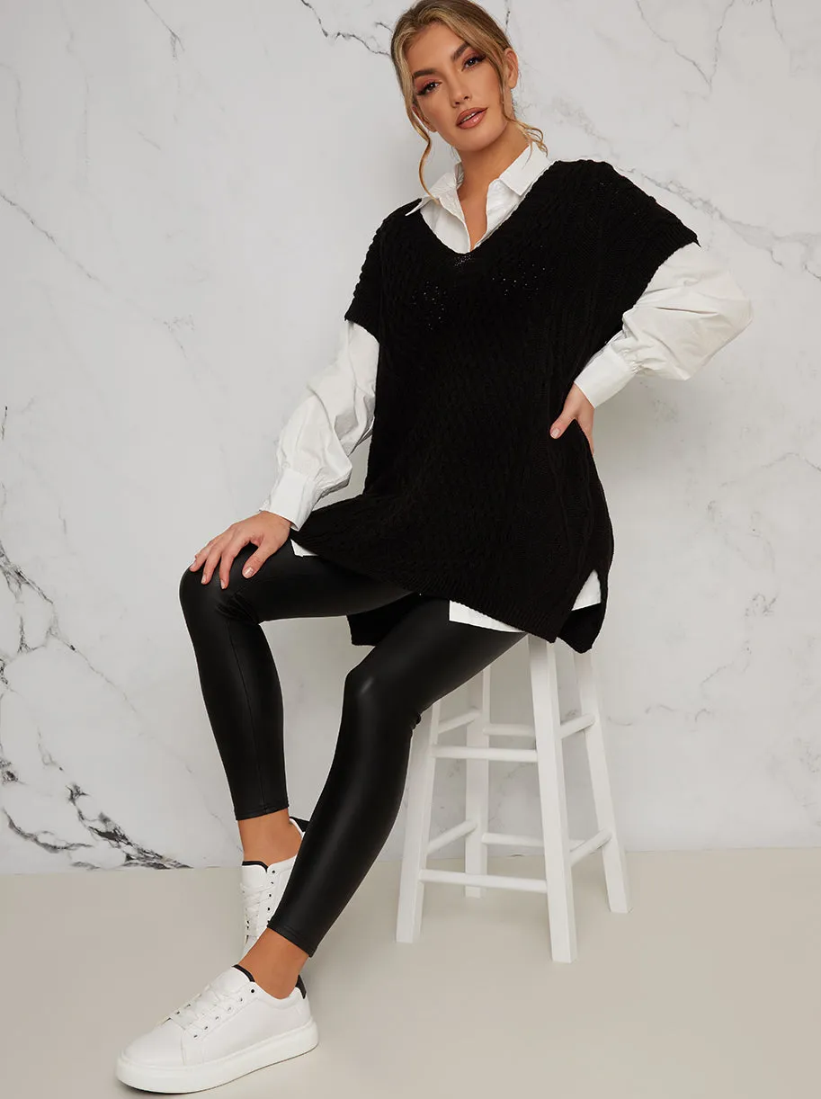 Chunky Cable Knit Oversized Sleeveless Tank Top in Black sold by Chi Chi London product image thumbnail 2