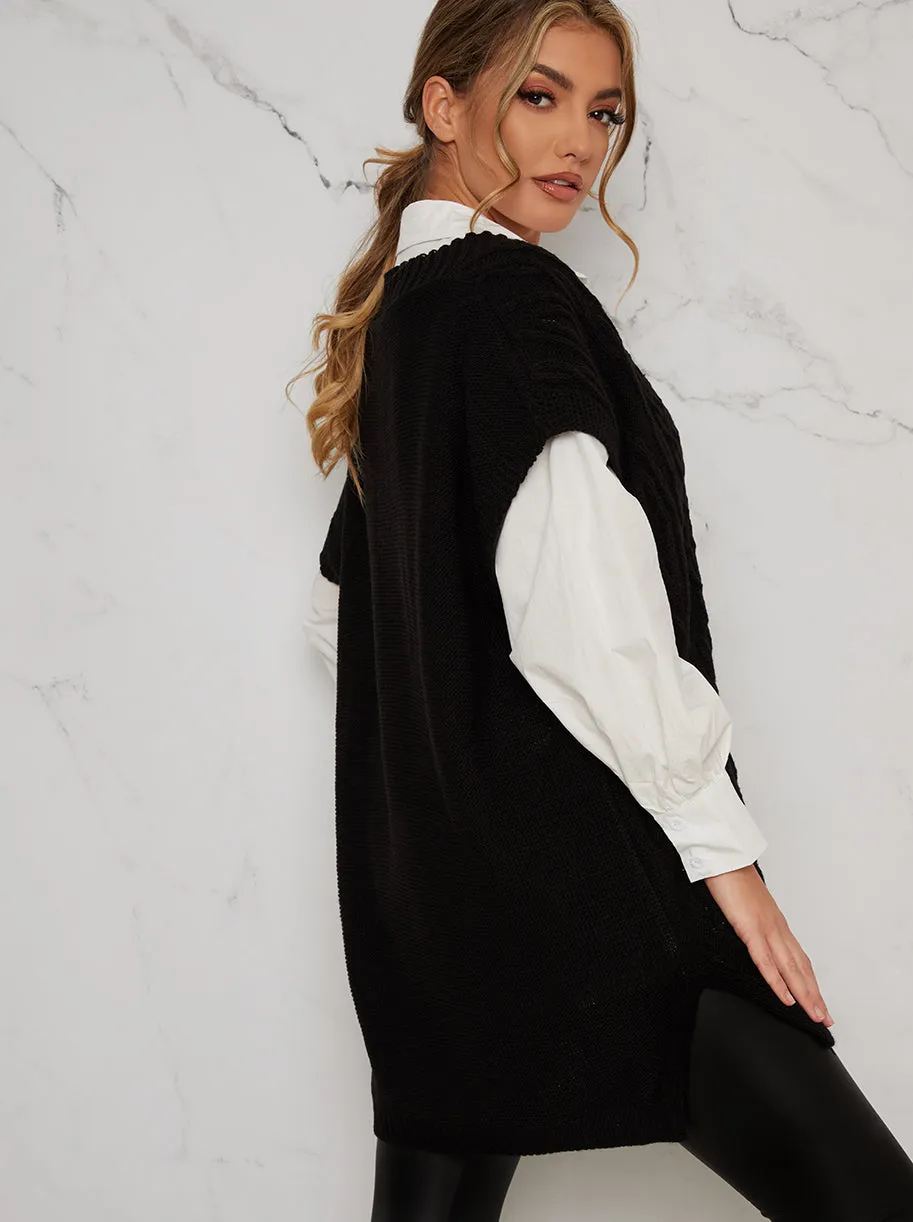 Chunky Cable Knit Oversized Sleeveless Tank Top in Black sold by Chi Chi London product image thumbnail 4