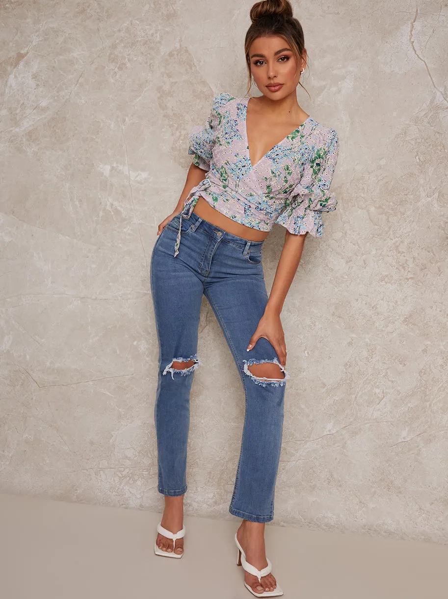 Floral Print Wrap Blouse in Lilac sold by Chi Chi London product image thumbnail 3