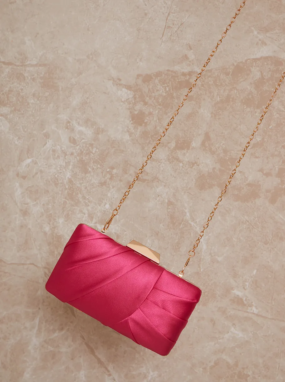 Pleated Satin Clutch Bag in Fuschia sold by Chi Chi London
