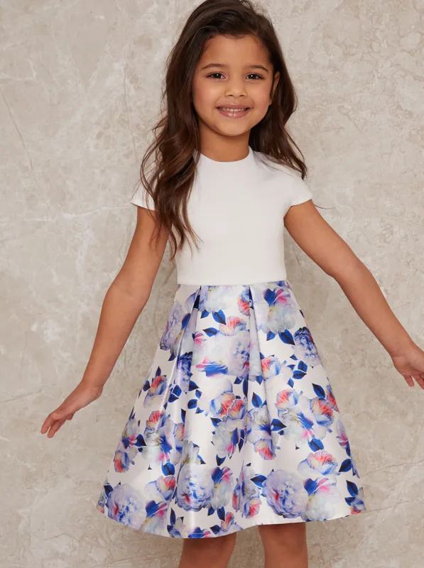 Girls Short Sleeve Floral Print Dress in White sold by Chi Chi London