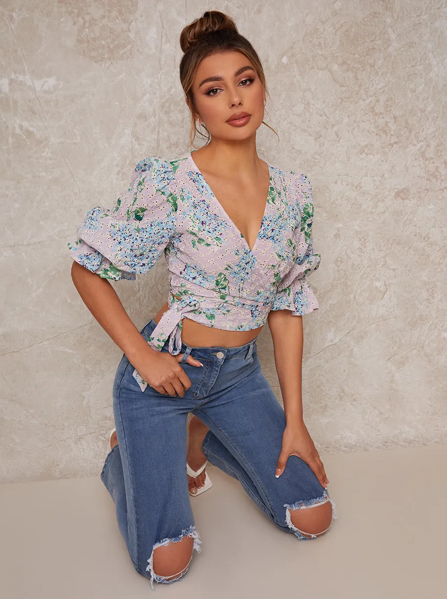 Floral Print Wrap Blouse in Lilac sold by Chi Chi London product image thumbnail 2