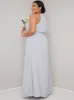 Plus Size Halterneck Pleat Detail Maxi Dress in Blue sold by Chi Chi London