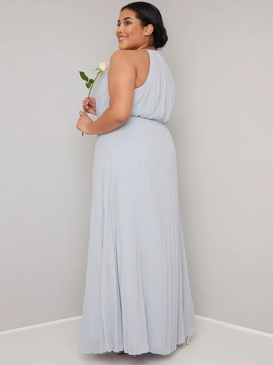 Plus Size Halterneck Pleat Detail Maxi Dress in Blue sold by Chi Chi London product image thumbnail 3
