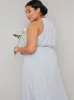 Plus Size Halterneck Pleat Detail Maxi Dress in Blue sold by Chi Chi London