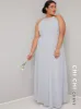 Plus Size Halterneck Pleat Detail Maxi Dress in Blue sold by Chi Chi London