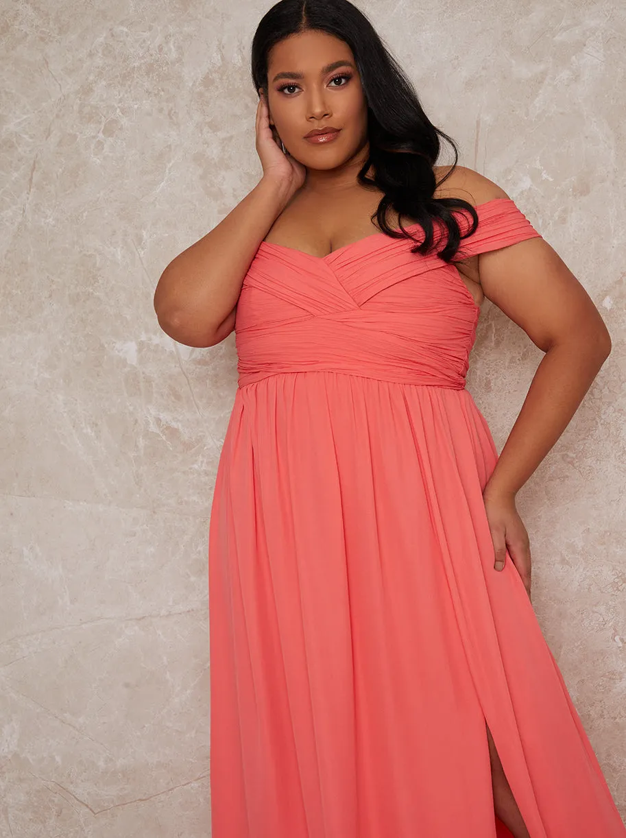 Plus Size Bardot Ruched Dress in Orange sold by Chi Chi London product image thumbnail 3