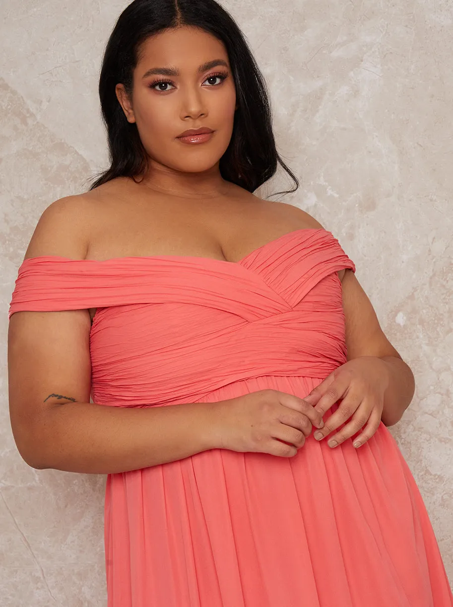 Plus Size Bardot Ruched Dress in Orange sold by Chi Chi London product image thumbnail 2